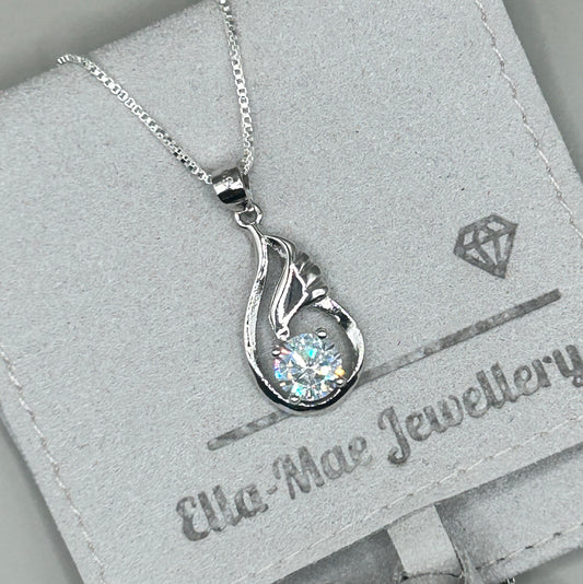 angel wing silver crystal necklace