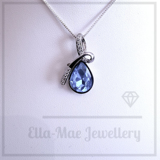 Azure Elegance Teardrop Pendant Necklace with EMJ logo