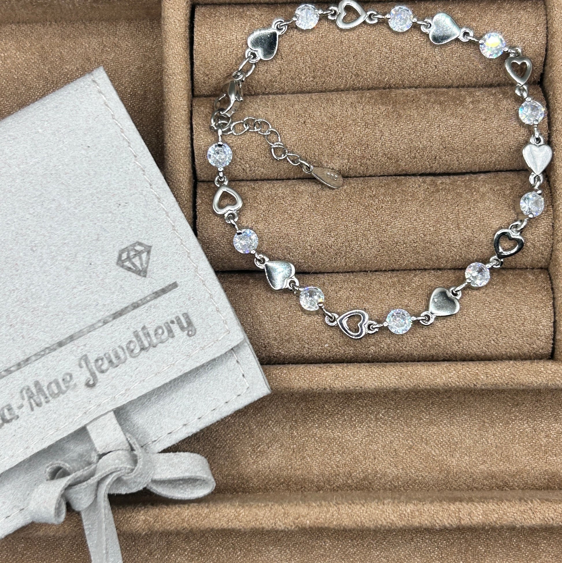 crystal silver heart bracelet