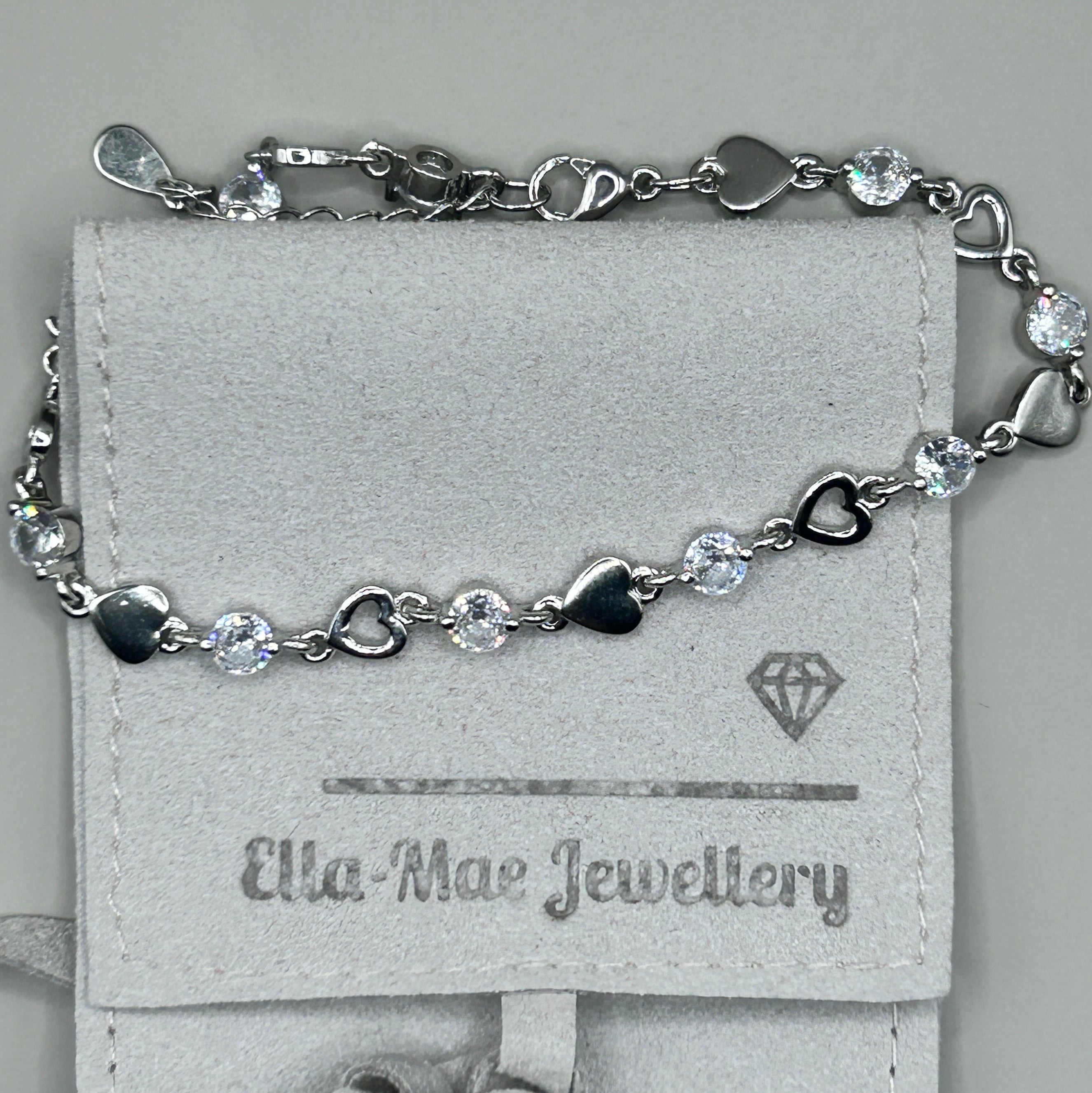 Crystal Silver Heart Link Bracelet | Ella-Mae Jewellery