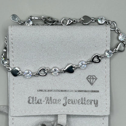 crystal silver heart link bracelet