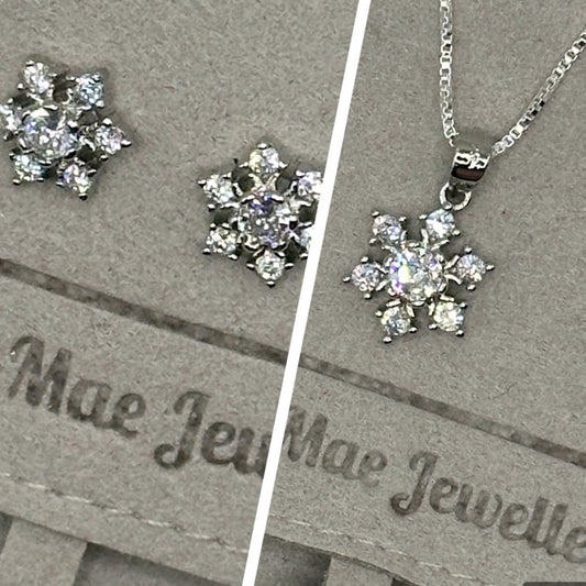 Crystal Snowflake Pendant and Stud Earrings