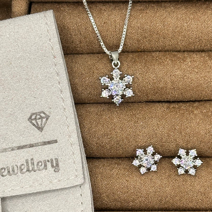 Crystal Snowflake Pendant and Stud Earrings