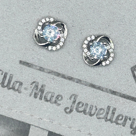 crystal swirl cubic zirconia stud earrings