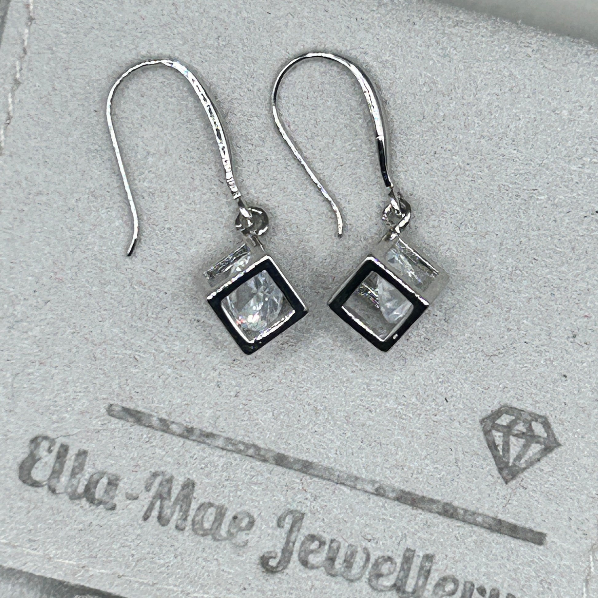 Cubic Zirconia Silver Cube Dangling Earrings