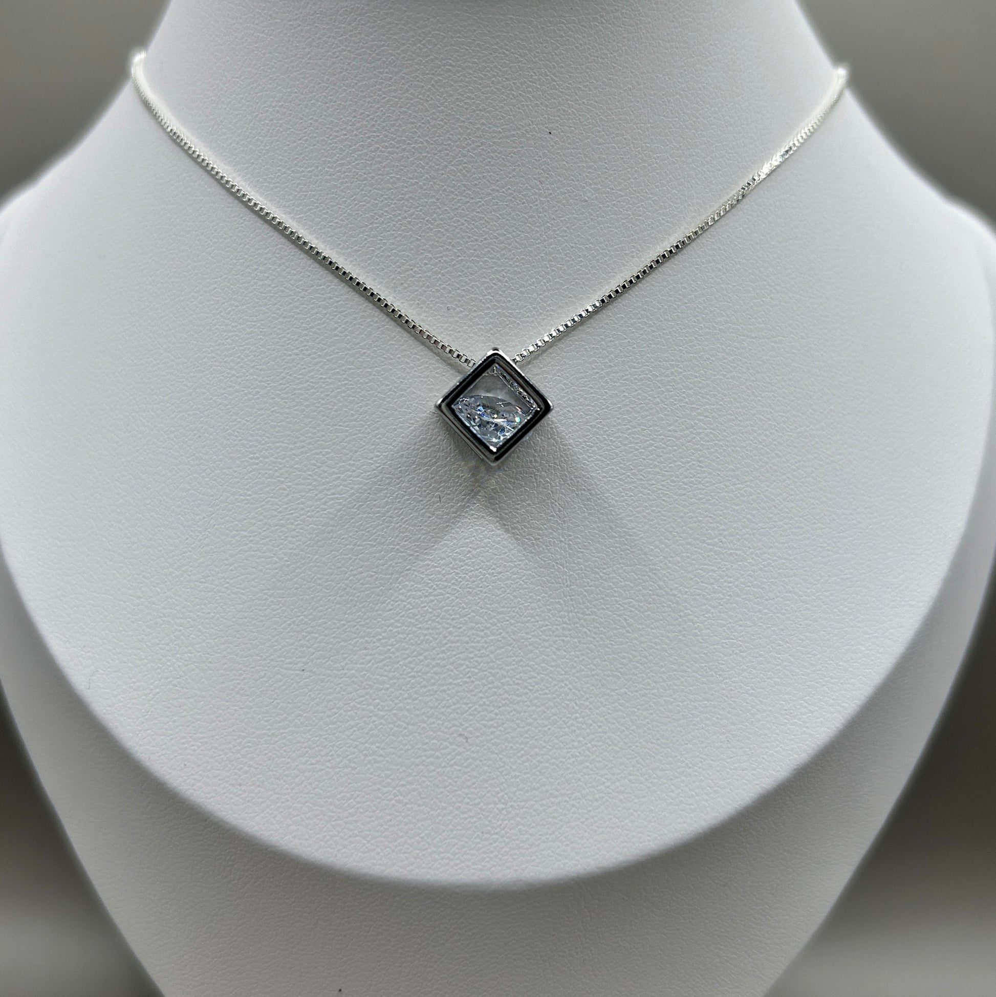 cubic zirconia silver cube necklace