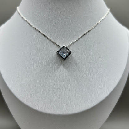 Cubic Zirconia Silver Cube Necklace