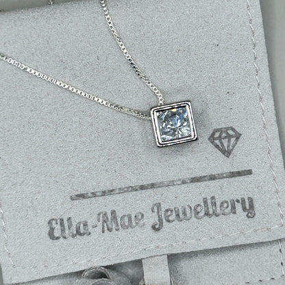 Cubic Zirconia Silver Cube Necklace