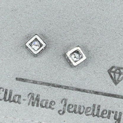 cubic zirconia silver cube stud earrings