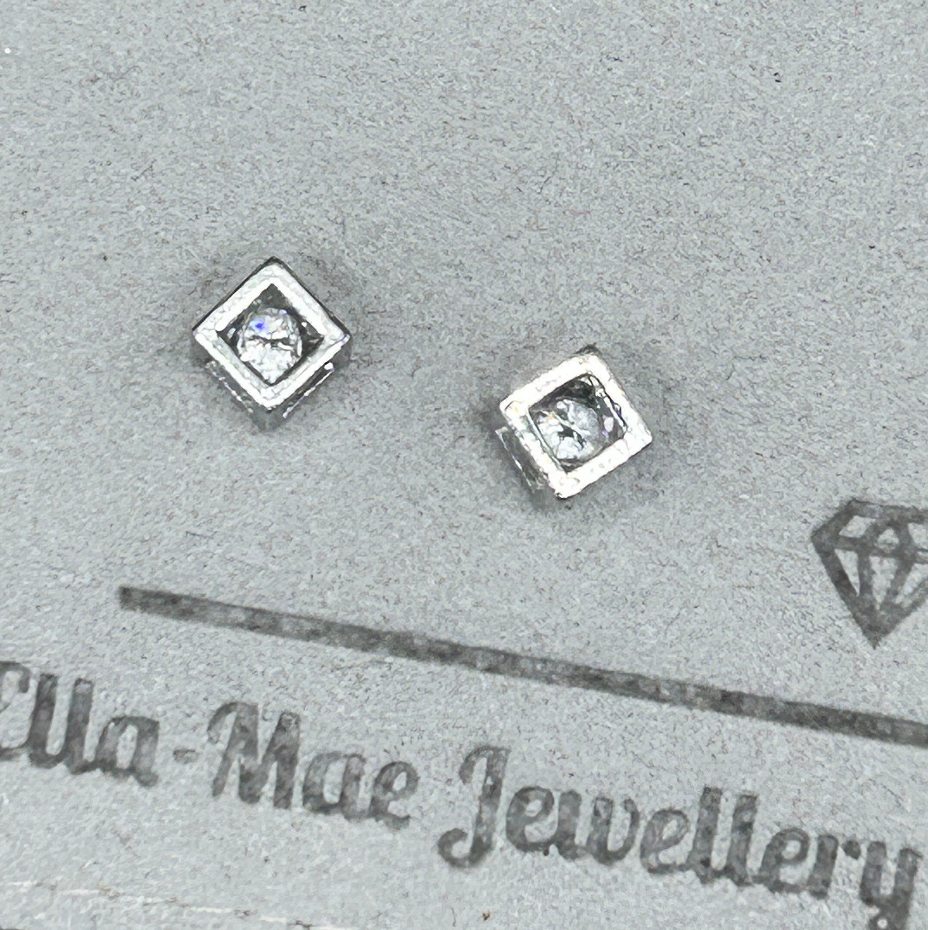 Cubic Zirconia Silver Cube Stud Earrings