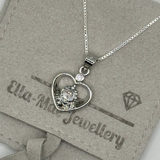 Hollow Heart Crystal Pendant on Box Chain