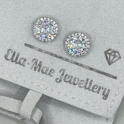 round sparkle halo stud earrings