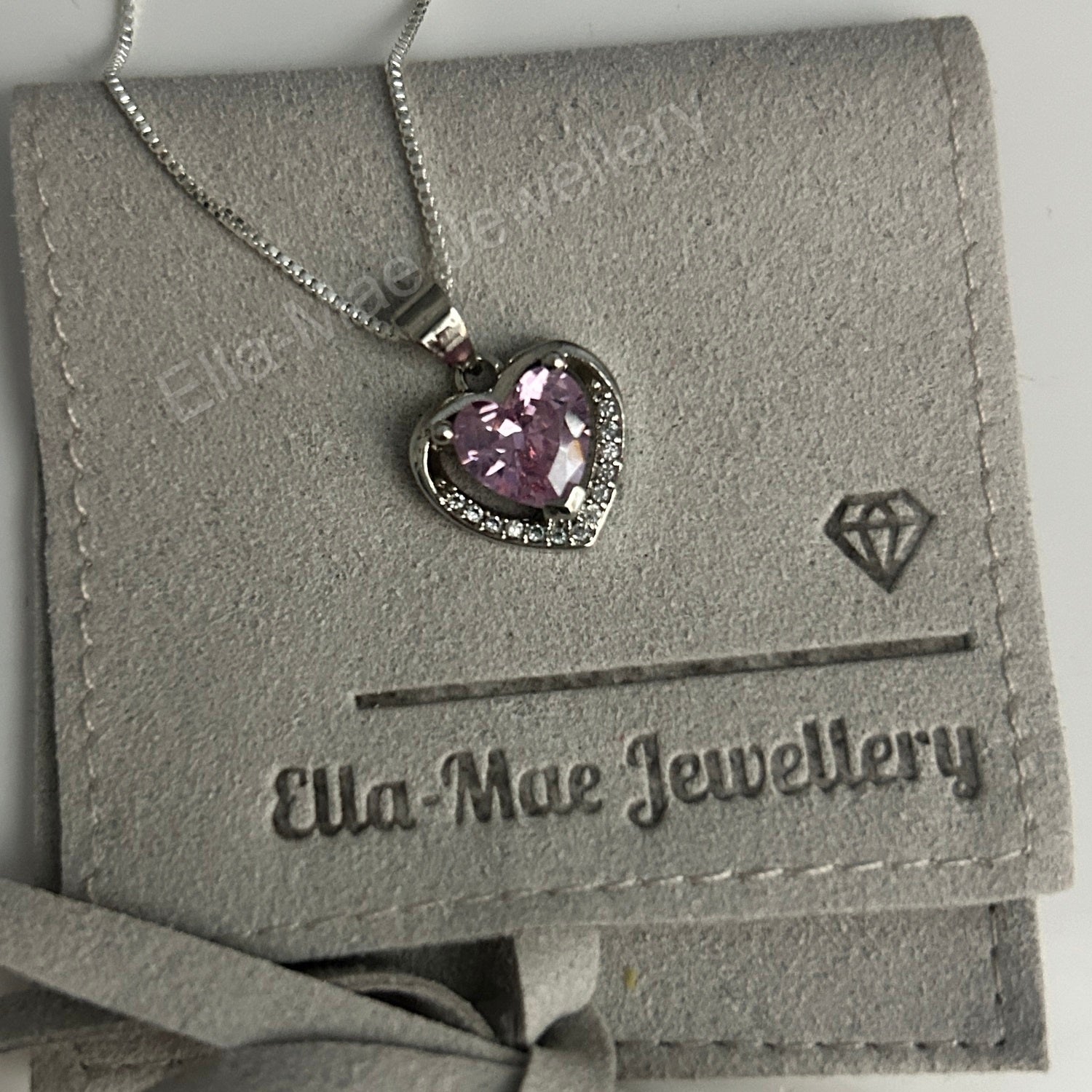 silver heart pink stone pendant