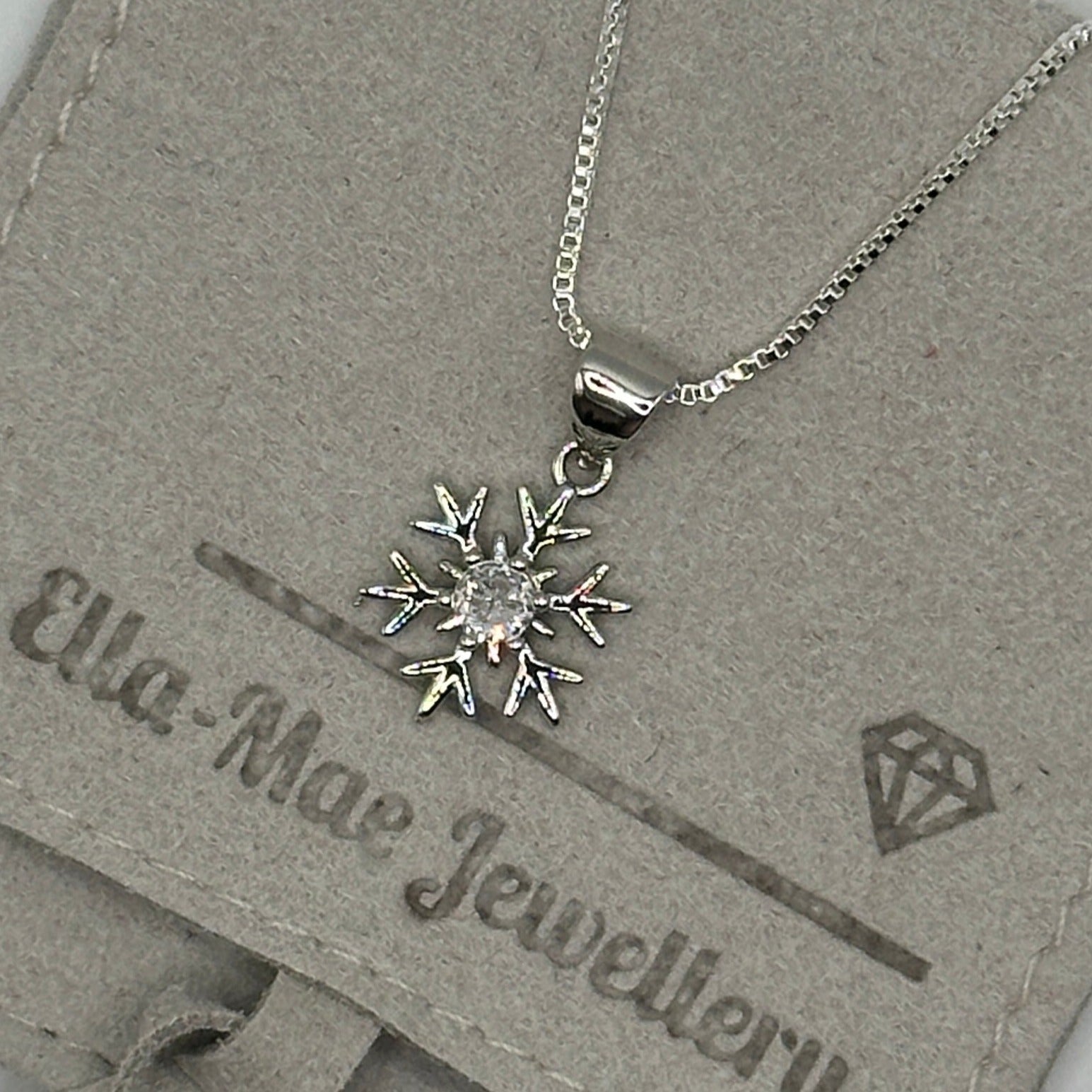 Silver Snowflake on Box Chain Necklace
