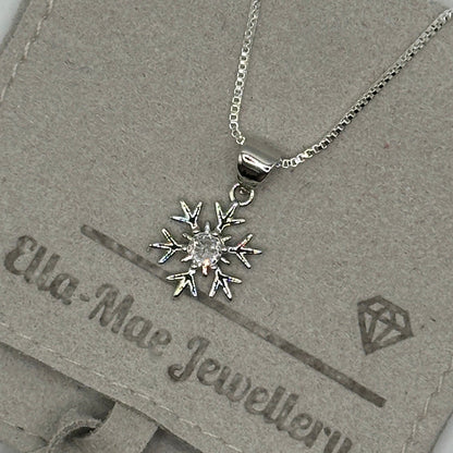 Silver Snowflake on Box Chain Necklace
