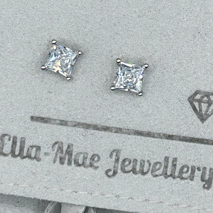 Square Princess Cut Stone Claw Stud Earrings