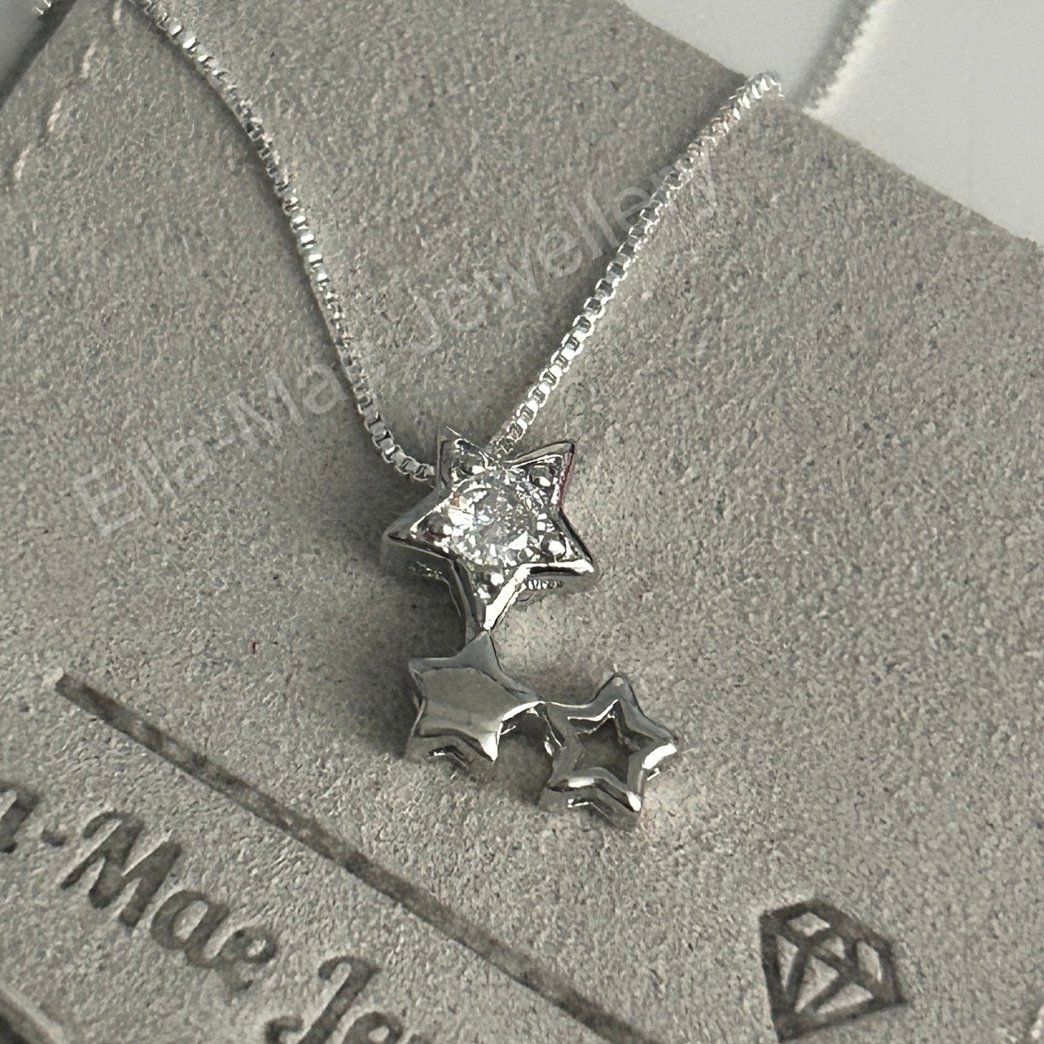 triple star silver crystal necklace