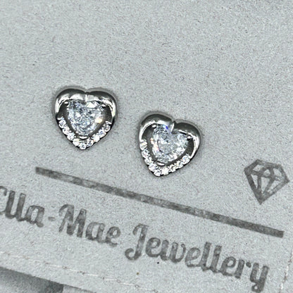 white crystal heart stud earrings