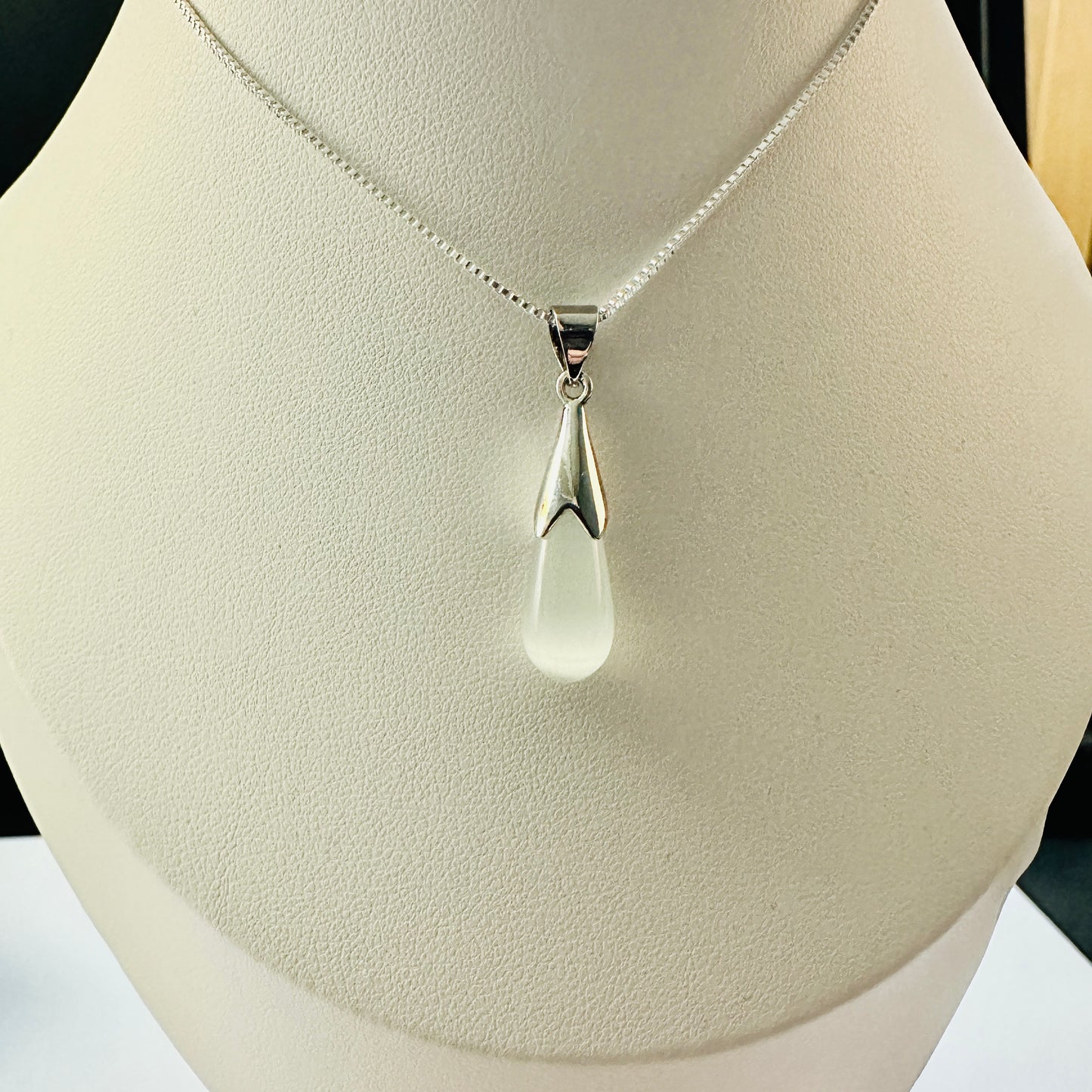 white moonstone drop pendant silver necklace