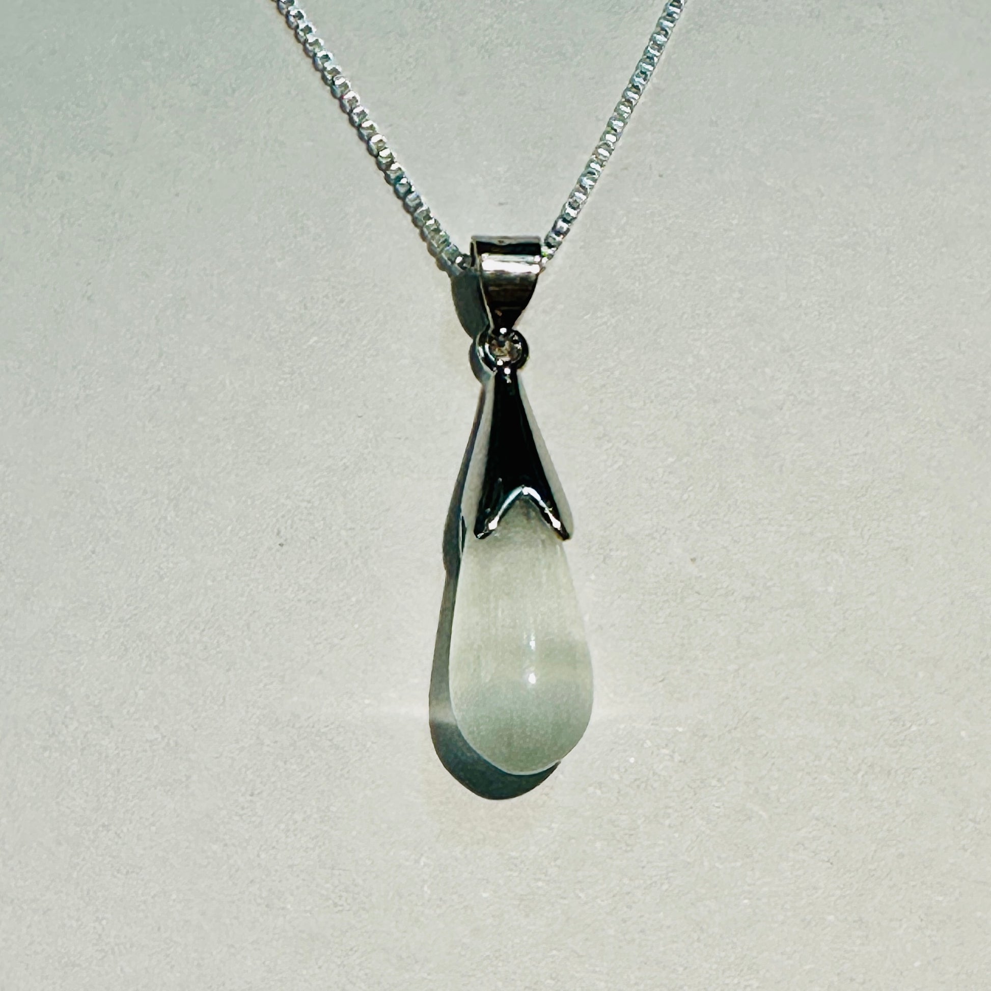 White Moonstone Drop Silver Pendant Necklace Ella-Mae Jewellery