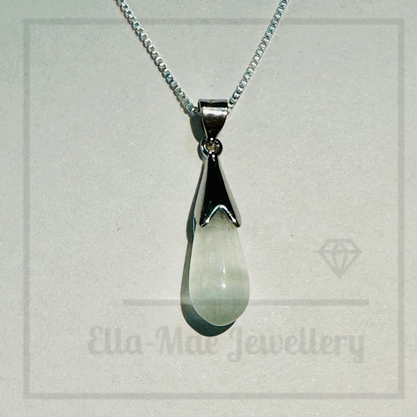 white moonstone drop pendant silver necklace